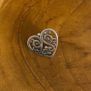 SINGLE Retired French Open Scroll Heart Stud Earring, Sterling Silver